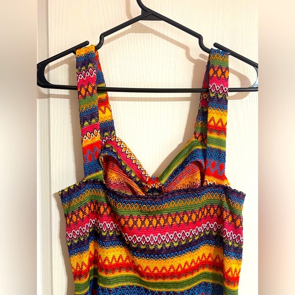 Cider Colourful Striped Beachy Boho V-Neck Front Tie Slit Maxi Dress Size XL - Picture 9 of 12